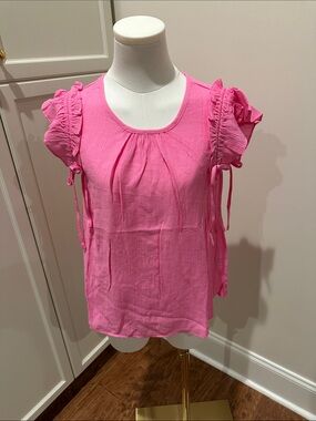 mine Hot Pink Ruffle Sleeve Tie-Detail Top